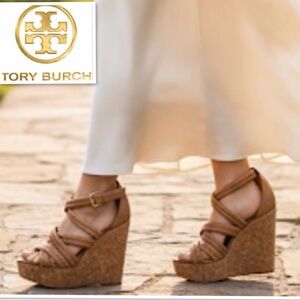 Tory Burch Jeanine Snake Skine Leather Wedge Sandals Size 8.5